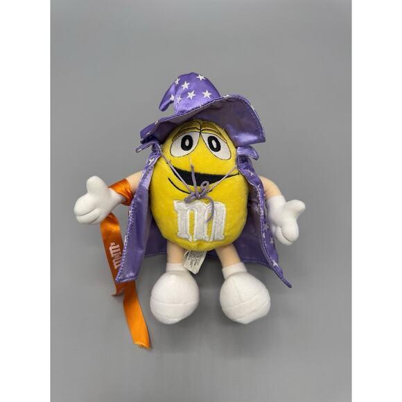 Vintage Galerie M&M’s Yellow Wizard Plush 8” In Purple Cape Stuffed Candy Doll - Picture 1 of 8